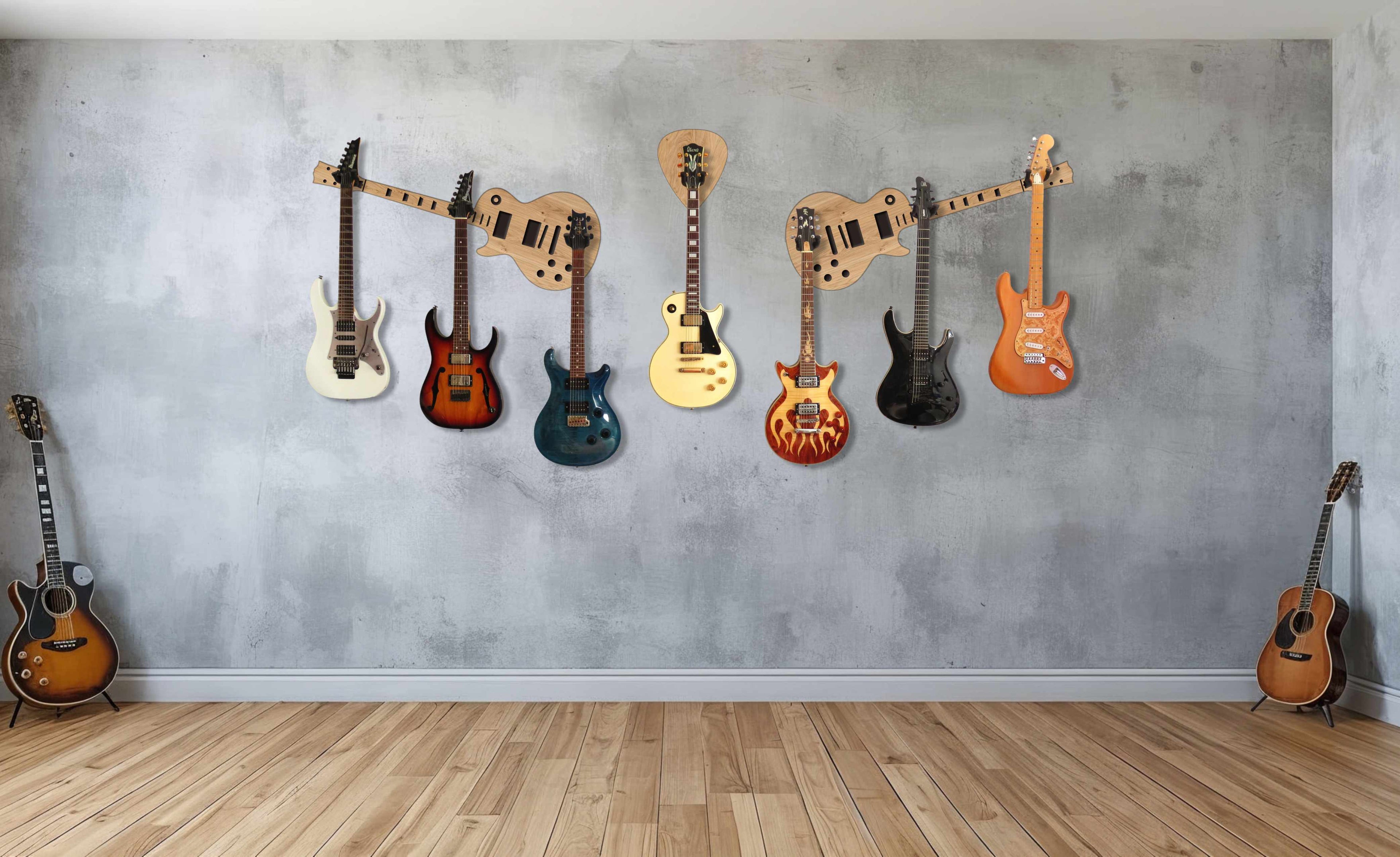 3fach Gitarrenwandhalter Les Paul Style - Edle Holz Optiken (Eiche, Zebrano & mehr) - Handgefertigt - Geschenk für Musiker