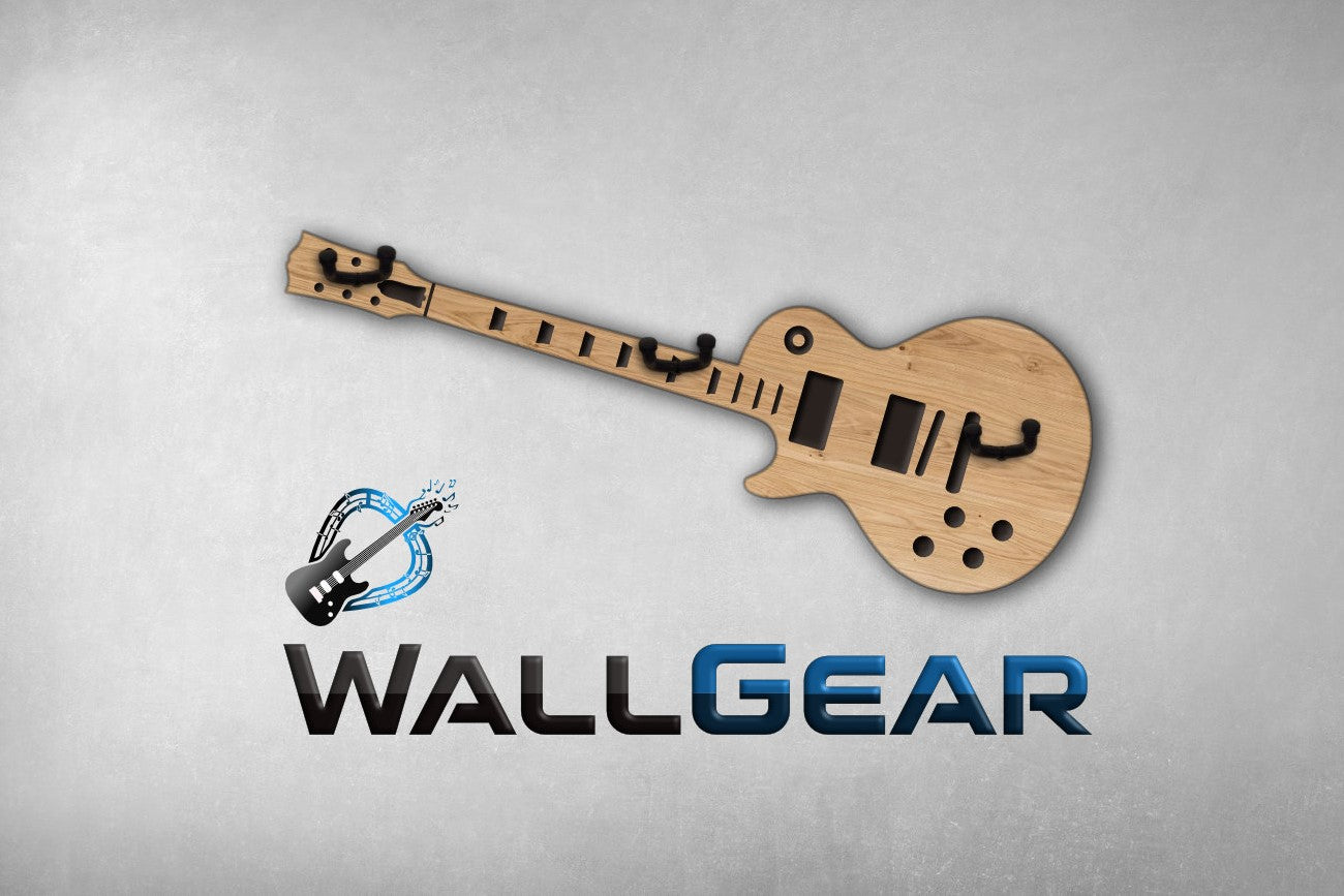 3fach Gitarrenwandhalter Les Paul Style - Edle Holz Optiken (Eiche, Zebrano & mehr) - Handgefertigt - Geschenk für Musiker